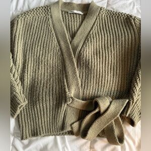 Zara Green Woven Wrap Tie Knit Sweater - Size S
